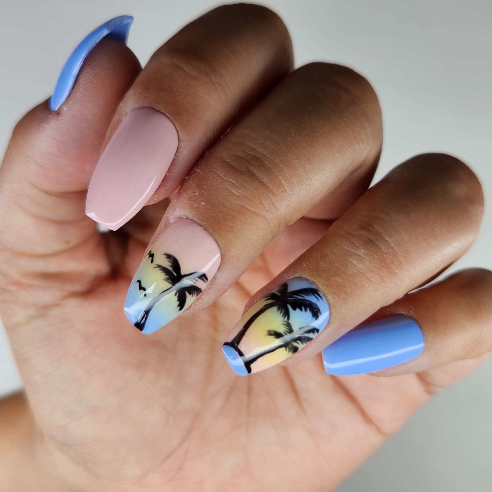 image Press-On Nails "Palm Beach" – Forme Ballerine S Tany Mena